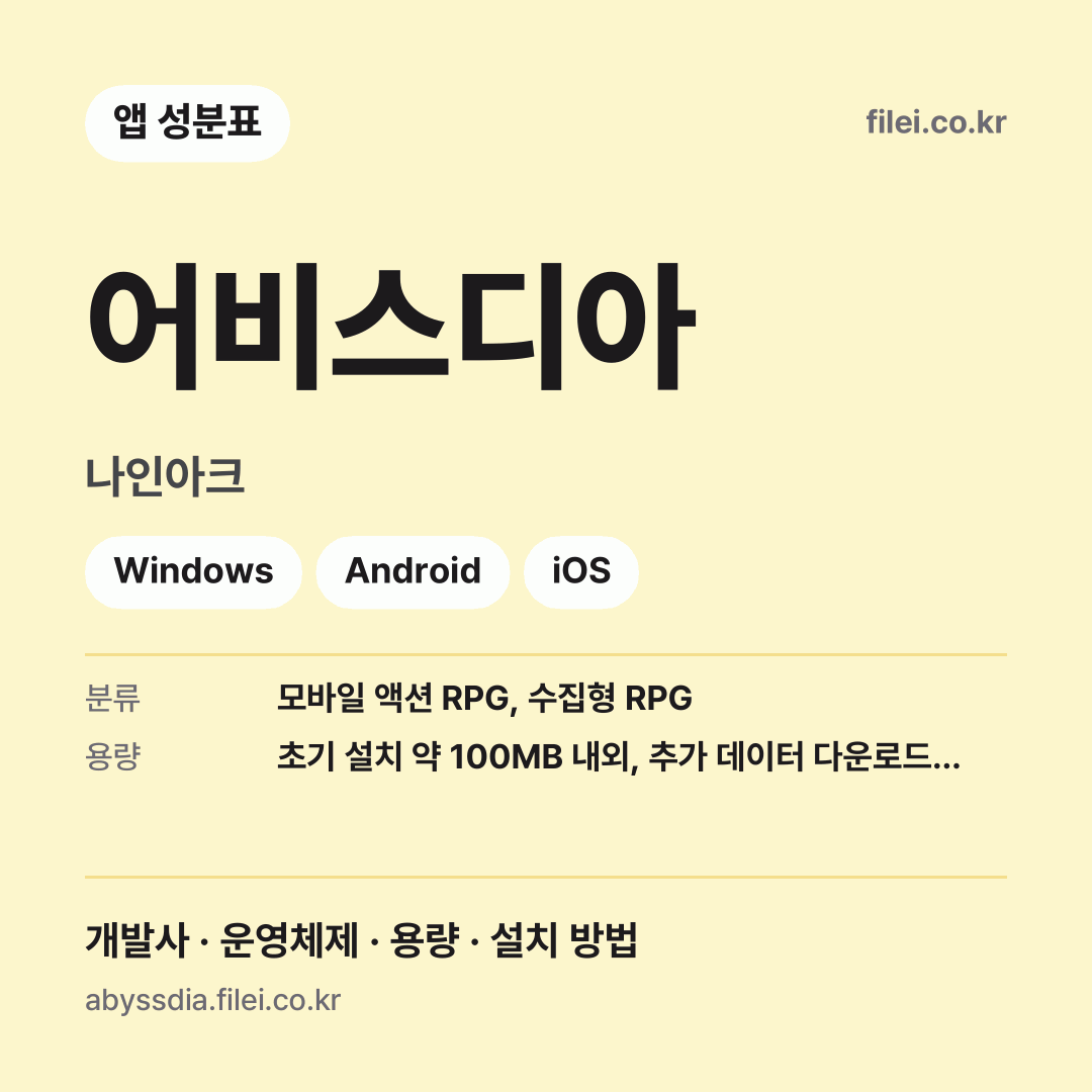 어비스디아 다운로드 · 나인아크 · Windows, Android, iOS