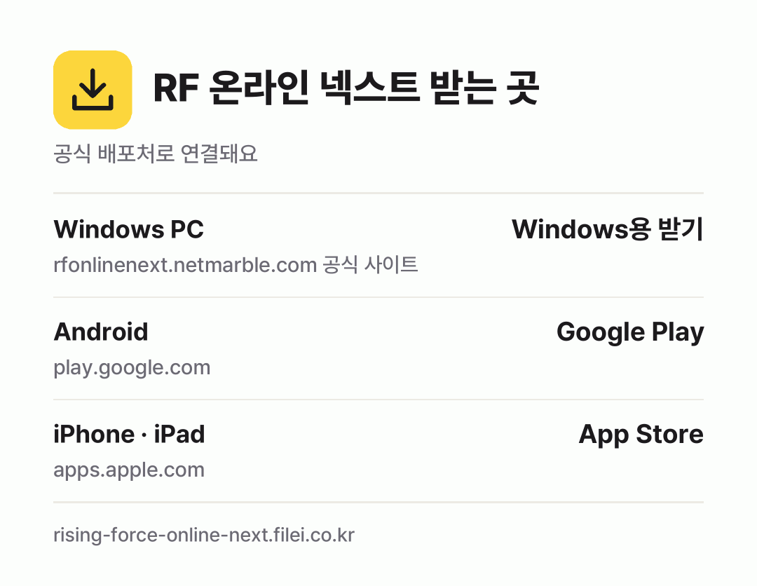 RF 온라인 넥스트 받는 곳: Windows PC, Android, iPhone · iPad