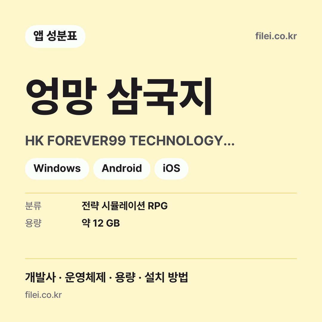 엉망 삼국지 다운로드 · HK FOREVER99 TECHNOLOGY CO.,LIMITED · Windows, Android, iOS