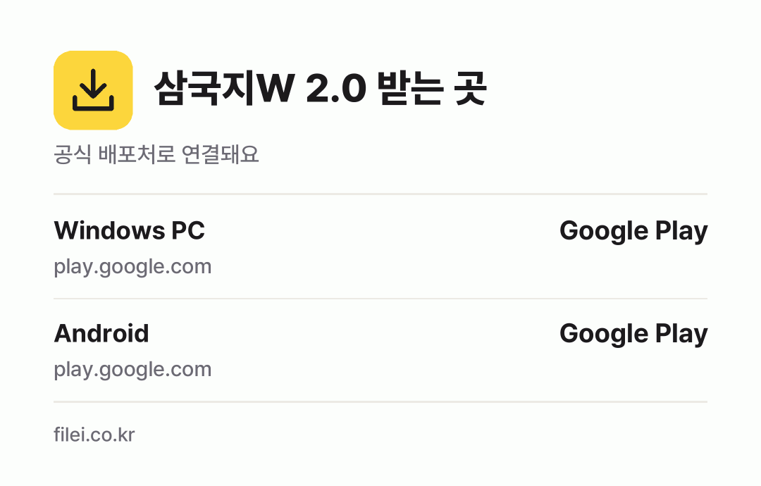 삼국지W 2.0 받는 곳: Windows PC, Android