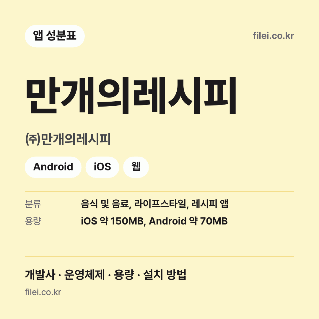 만개의레시피 다운로드 · ㈜만개의레시피 · Android, iOS, 웹