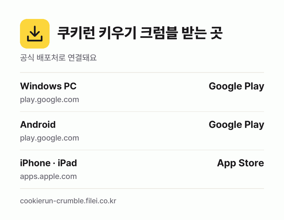 쿠키런 키우기 크럼블 받는 곳: Windows PC, Android, iPhone · iPad
