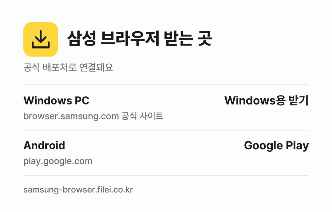 삼성 브라우저 받는 곳: Windows PC, Android
