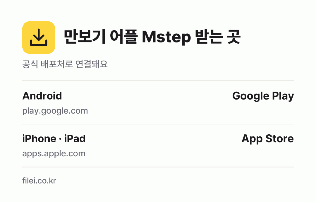 만보기 어플 Mstep 받는 곳: Android, iPhone · iPad