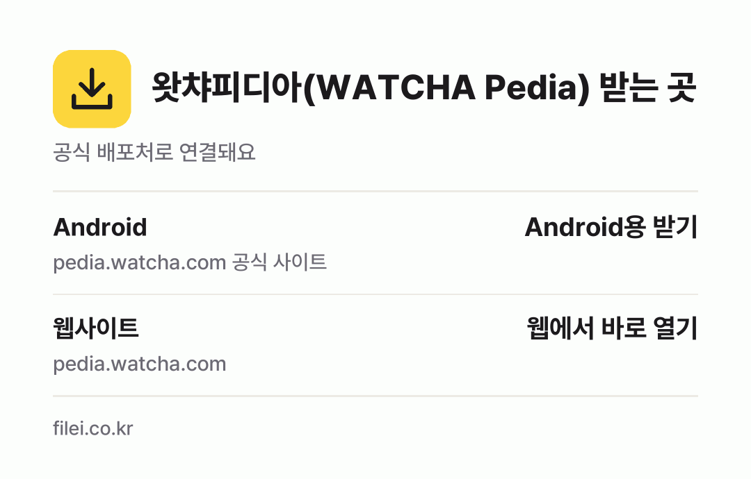 왓챠피디아(WATCHA Pedia) 받는 곳: Android, 웹사이트
