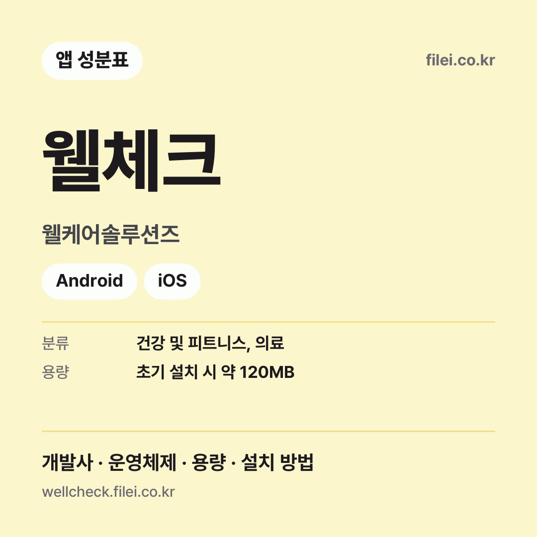 웰체크 다운로드 · 웰케어솔루션즈 · Android, iOS