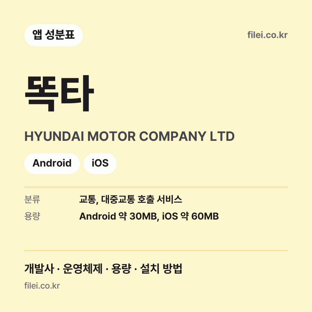 똑타 다운로드 · HYUNDAI MOTOR COMPANY LTD · Android, iOS