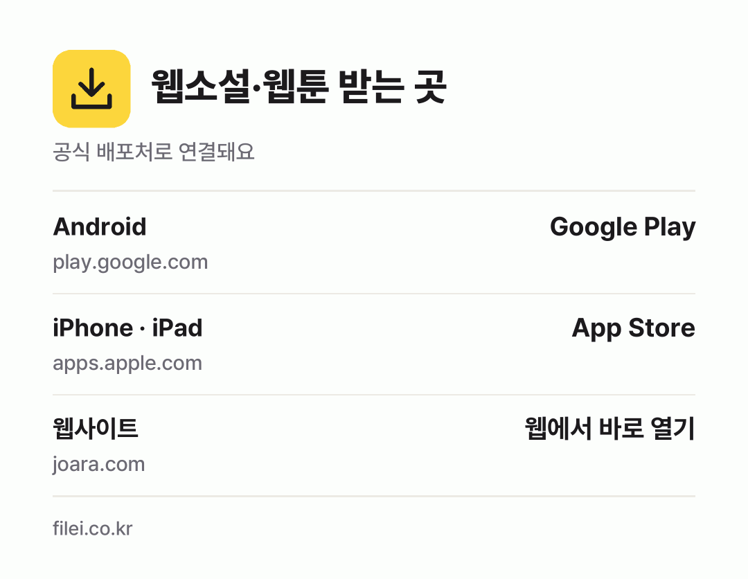 웹소설·웹툰 받는 곳: Android, iPhone · iPad, 웹사이트