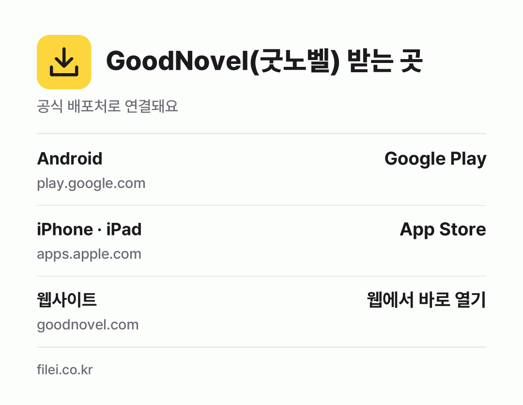 GoodNovel(굿노벨) 받는 곳: Android, iPhone · iPad, 웹사이트