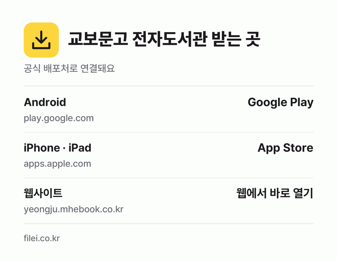교보문고 전자도서관 받는 곳: Android, iPhone · iPad, 웹사이트