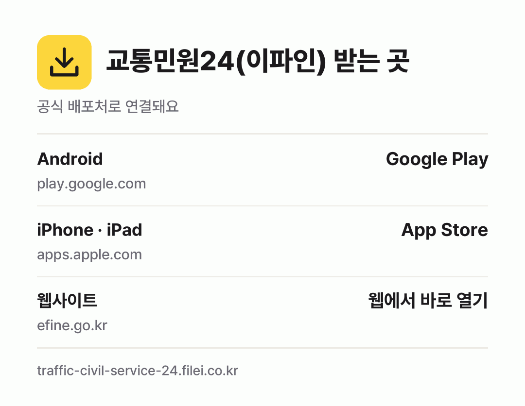 교통민원24(이파인) 받는 곳: Android, iPhone · iPad, 웹사이트