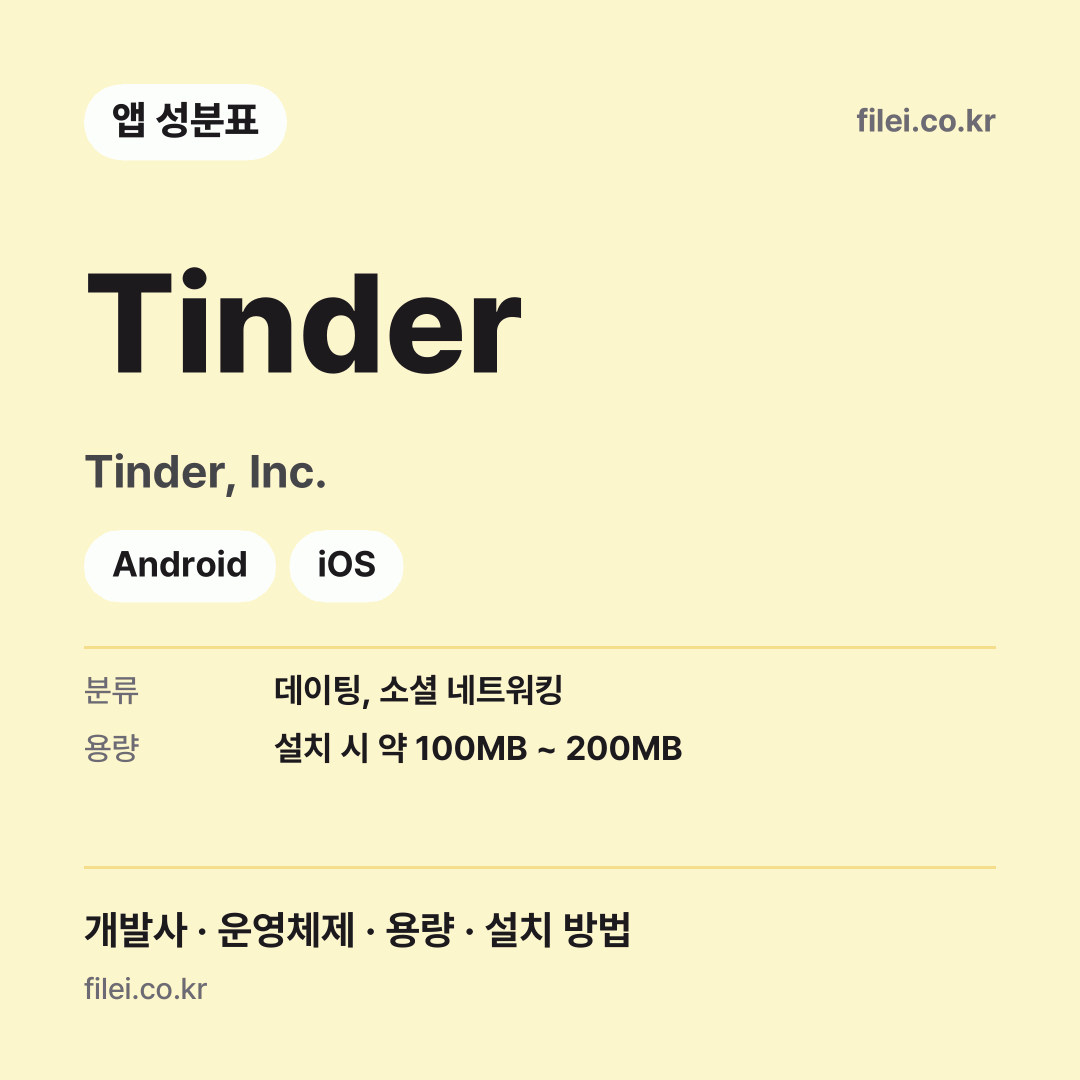 Tinder 다운로드 · Tinder, Inc. · Android, iOS