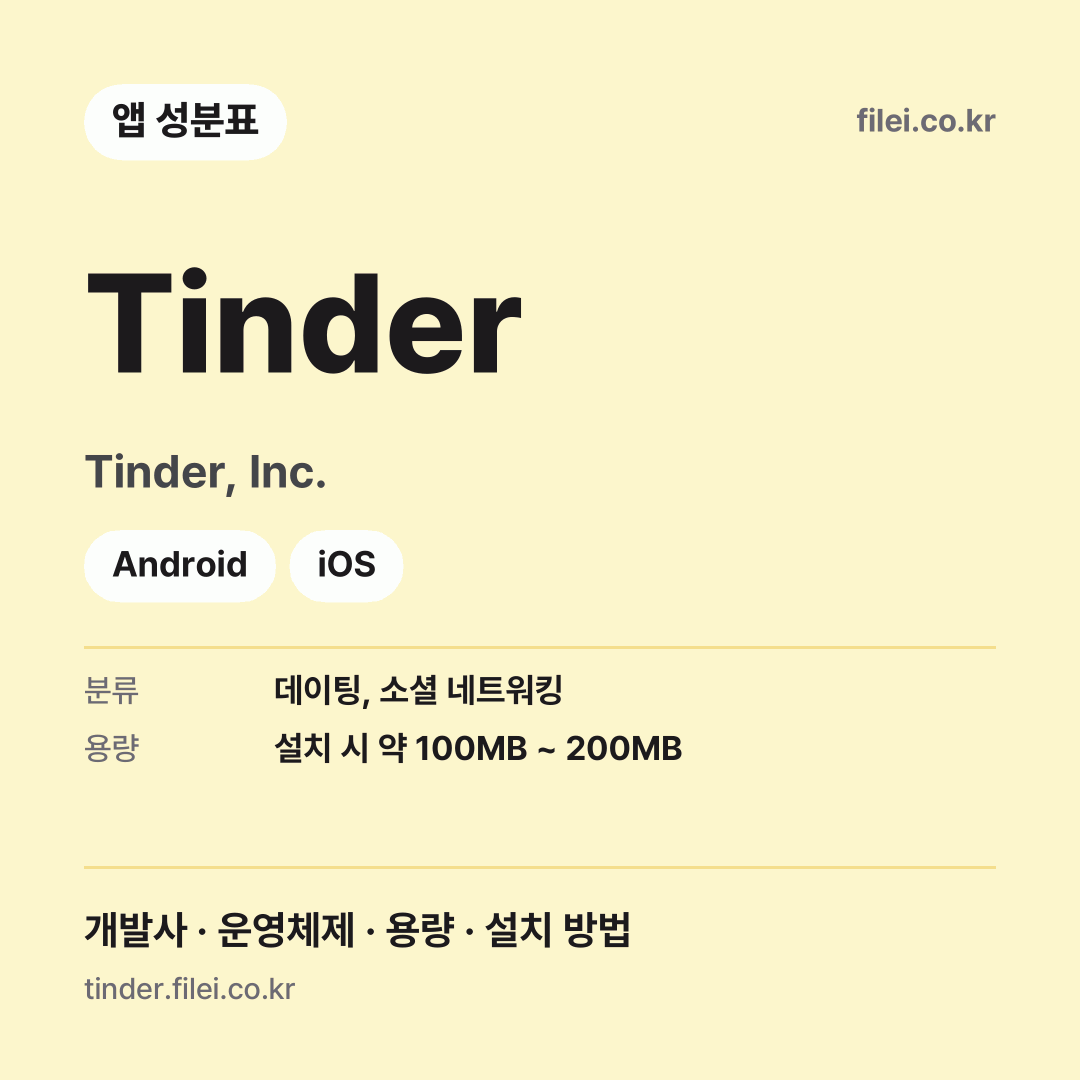 Tinder 다운로드 · Tinder, Inc. · Android, iOS