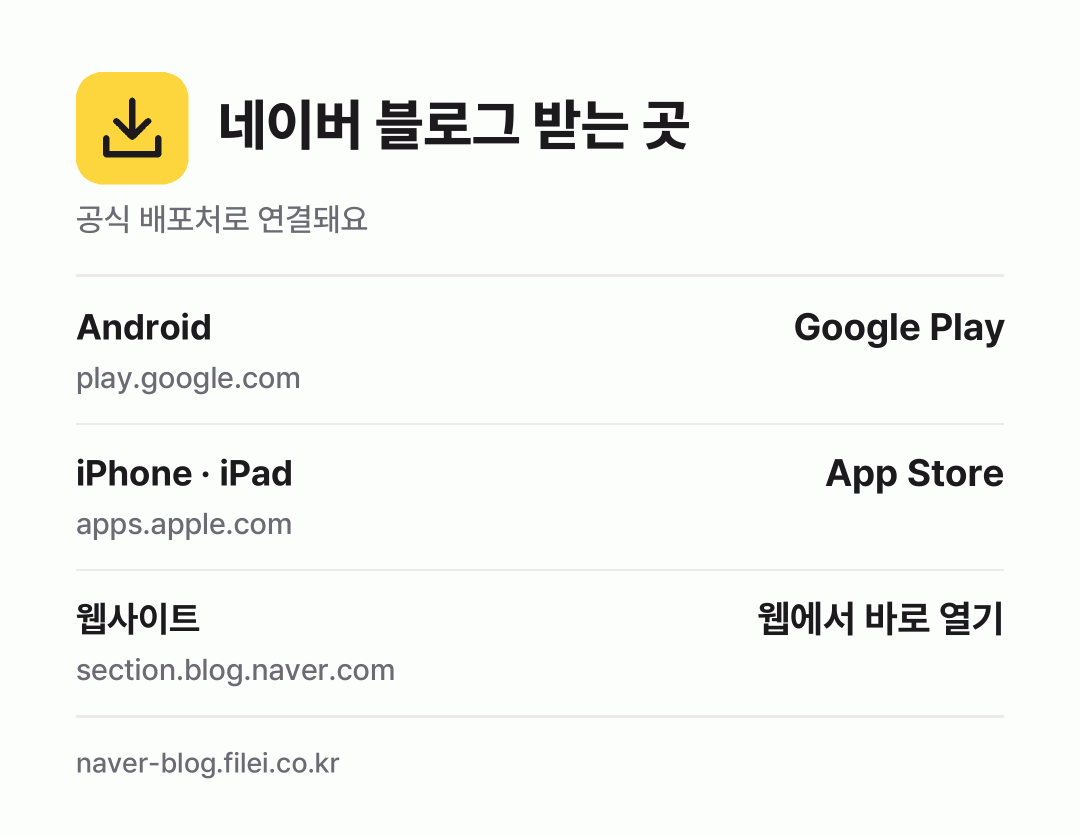 네이버 블로그 받는 곳: Android, iPhone · iPad, 웹사이트