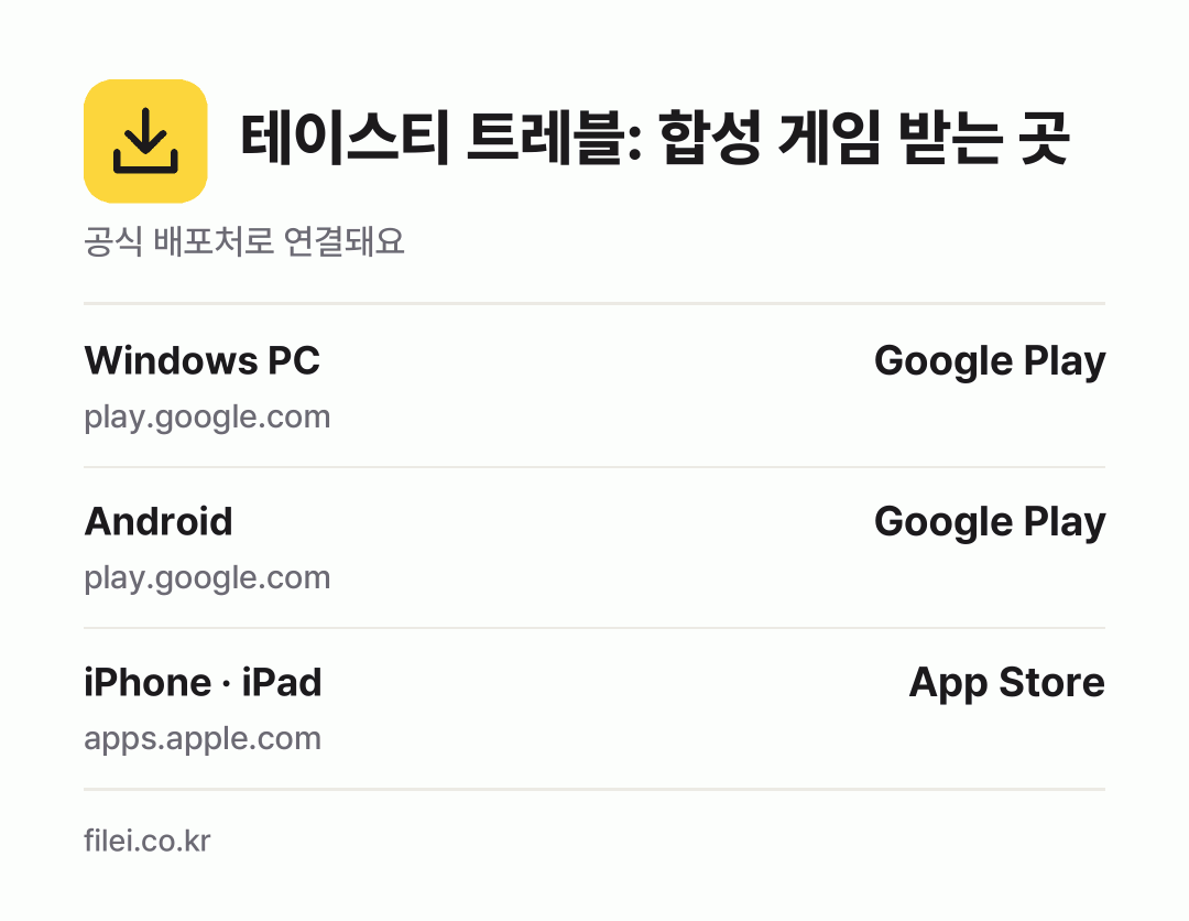 테이스티 트레블: 합성 게임 받는 곳: Windows PC, Android, iPhone · iPad
