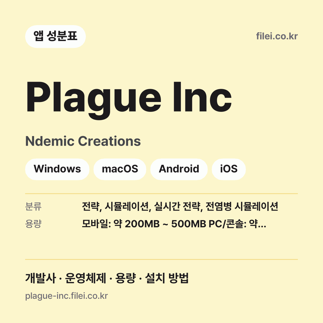 Plague Inc 다운로드 · Ndemic Creations · Windows, macOS, Android, iOS