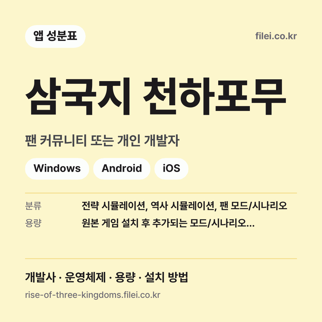 삼국지 천하포무 다운로드 · 팬 커뮤니티 또는 개인 개발자 · Windows, Android, iOS