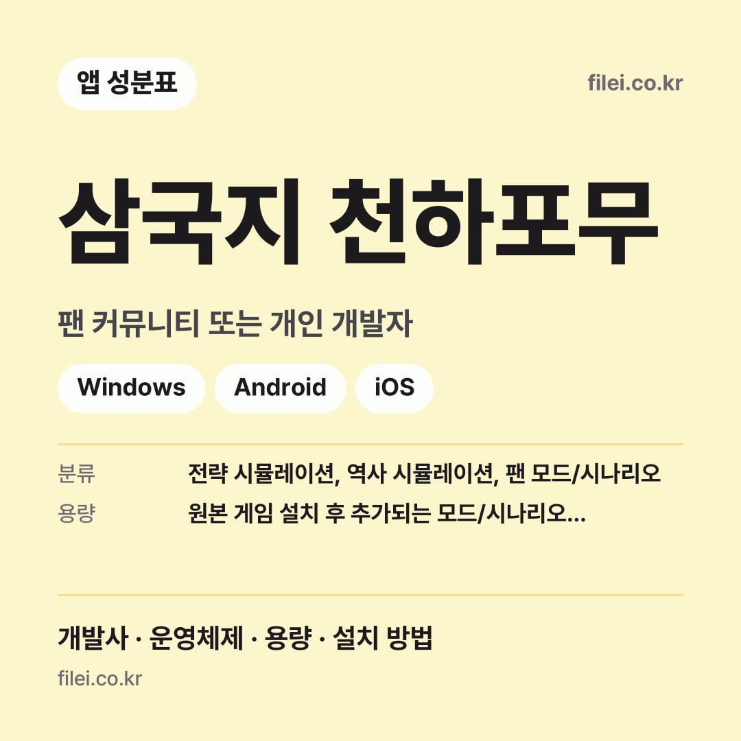 삼국지 천하포무 다운로드 · 팬 커뮤니티 또는 개인 개발자 · Windows, Android, iOS